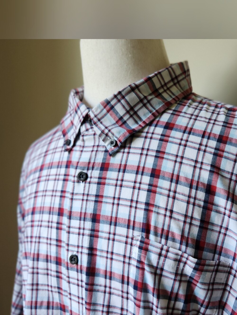Wrangler Flex for Comfort Plaid Button Down Shirt Red White Blue 4XL